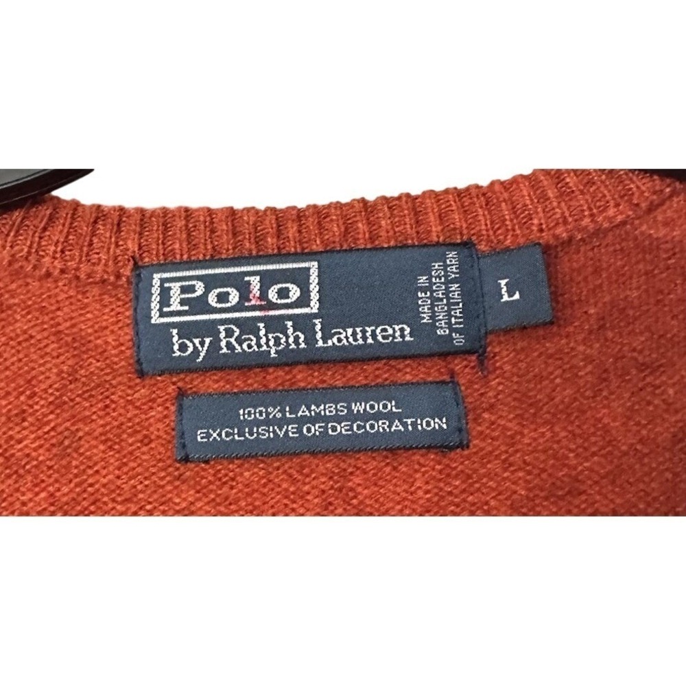 Polo Ralph Lauren Mens 100% Lambs Wool V Neck Pullover Sweater Size Large - Picture 6 of 7